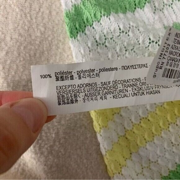 Zara White Green Yellow Knit Crochet Stripe Tee Shirt Medium Retro Y2K - Picture 6 of 7